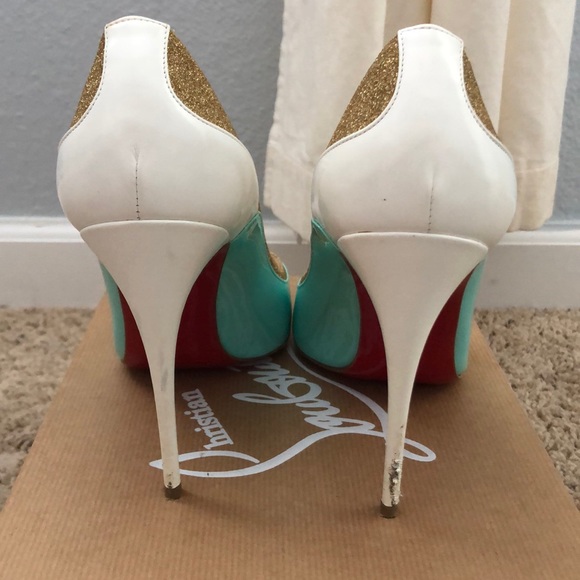 Tucsick Aqua, White, and Gold Louboutins - Picture 5 of 8